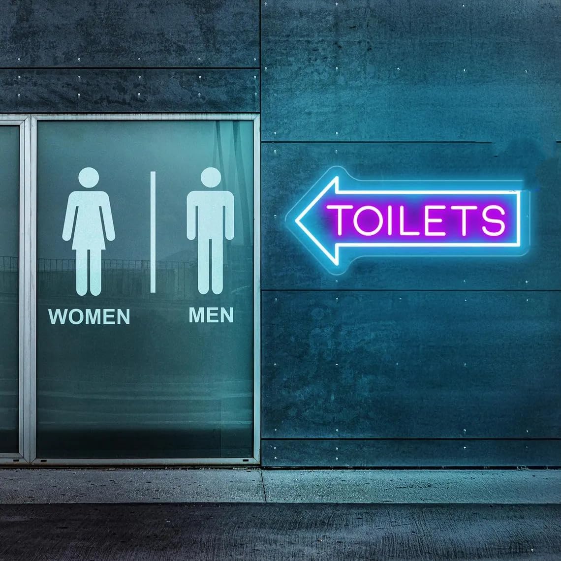 Letrero de neón personalizado con flechas LED para retrete de negocios, baño, decoración de restaurantes medidas 40 x 20 cm, metacrilato y neon led alimentacion 12v