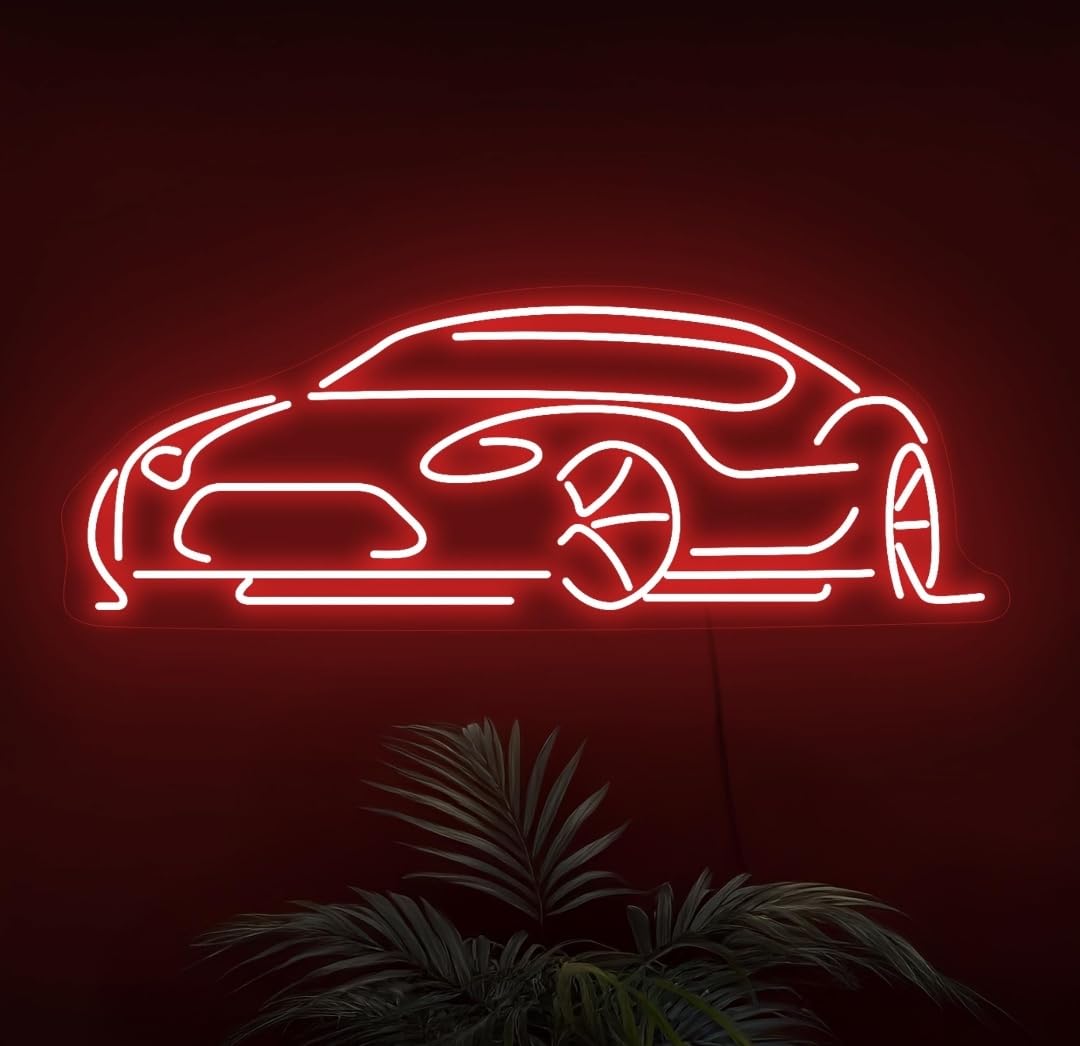 Letrero LED Neón Decorativo de Coche Deportivo, Iluminación Personalizable, Diseño Moderno