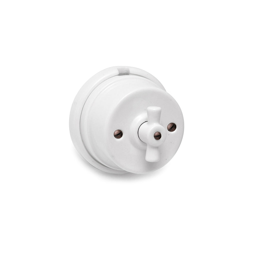 CONMUTADOR LAZO PORCELANA SUPERFICIE SERIE VINTAGE 10A 250V Ø80mm BLANCO