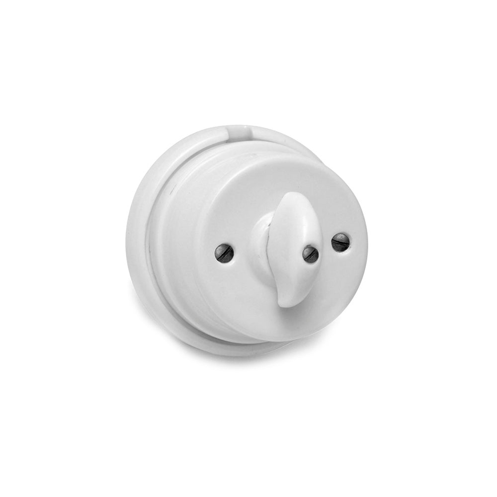 CONMUTADOR PALOMILLA PORCELANA SUPERFÍCIE SERIE VINTAGE 10A 250V Ø80mm BLANCO