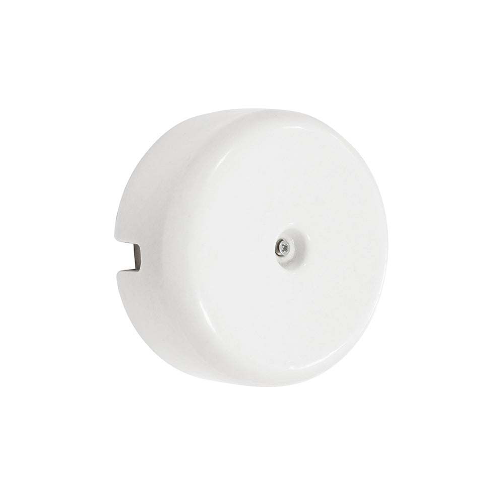 CAJA DE EMPALMES SUPERFICIE, EMBELLECEDOR PORCELANA SERIE VINTAGE Ø110mm, ESTRUCTURA INTERIOR  Ø80x40mm BLANCA