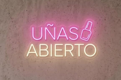 soloLED Letrero bajo coste UÑAS abierto Cartel Luminoso LED Escaparate, Decoración de Pared en Metacrilato, Luz Brillante, aproximadamente40 y 50cm alimentación 12v