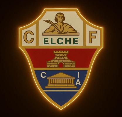 cartel escudo de neón led flex metacrilato y vinilo de Elche de la liga de fútbol,regalo, para pared de un bar