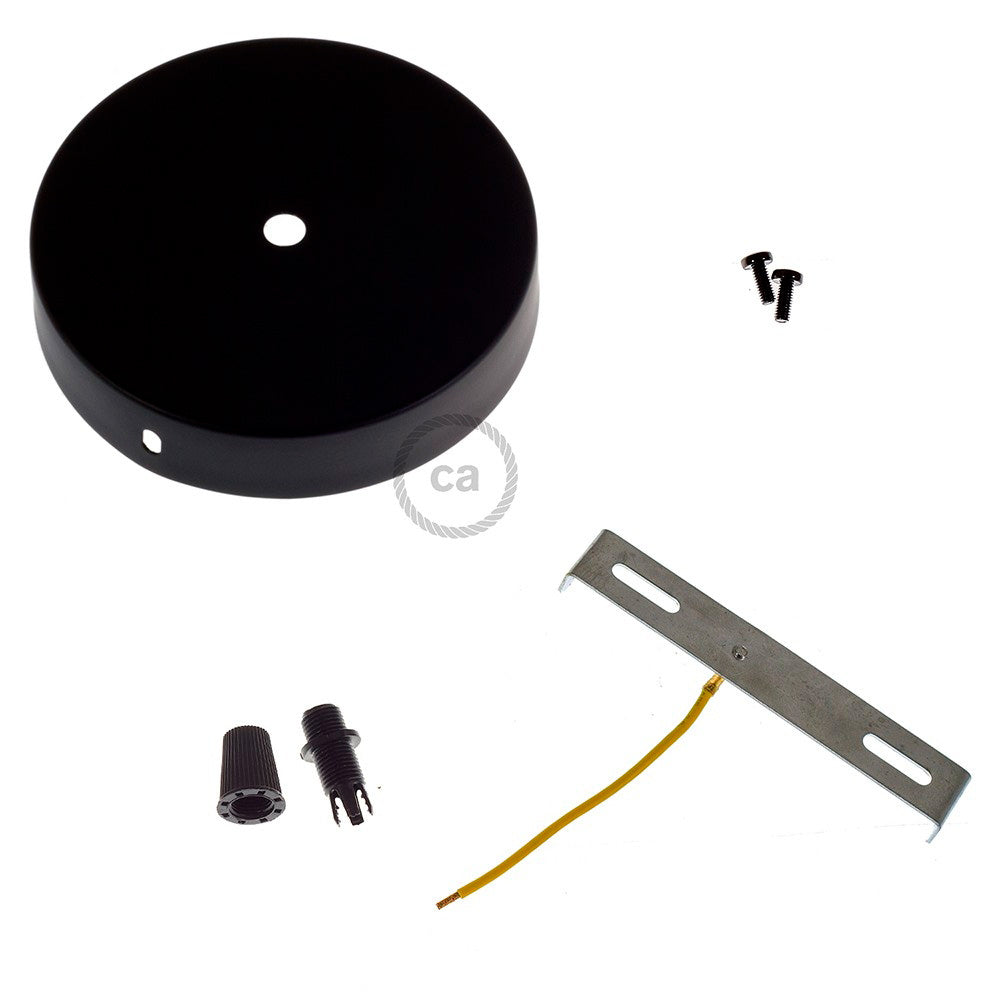 KIT FLORÓN METAL Ø120 x 25 mm, AGUJERO CENTRAL DE 10 mm, CON PRENSAESTOPA PLÁSTICO, NEGRO MATE