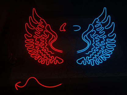 Letrero LED de Neón con Alas de Ángel y Demonio, Luz Decorativa de Pared, Rojo y Azul, para Dormitorio, Bar, Fiestas medidas 110 x60cm -12 v