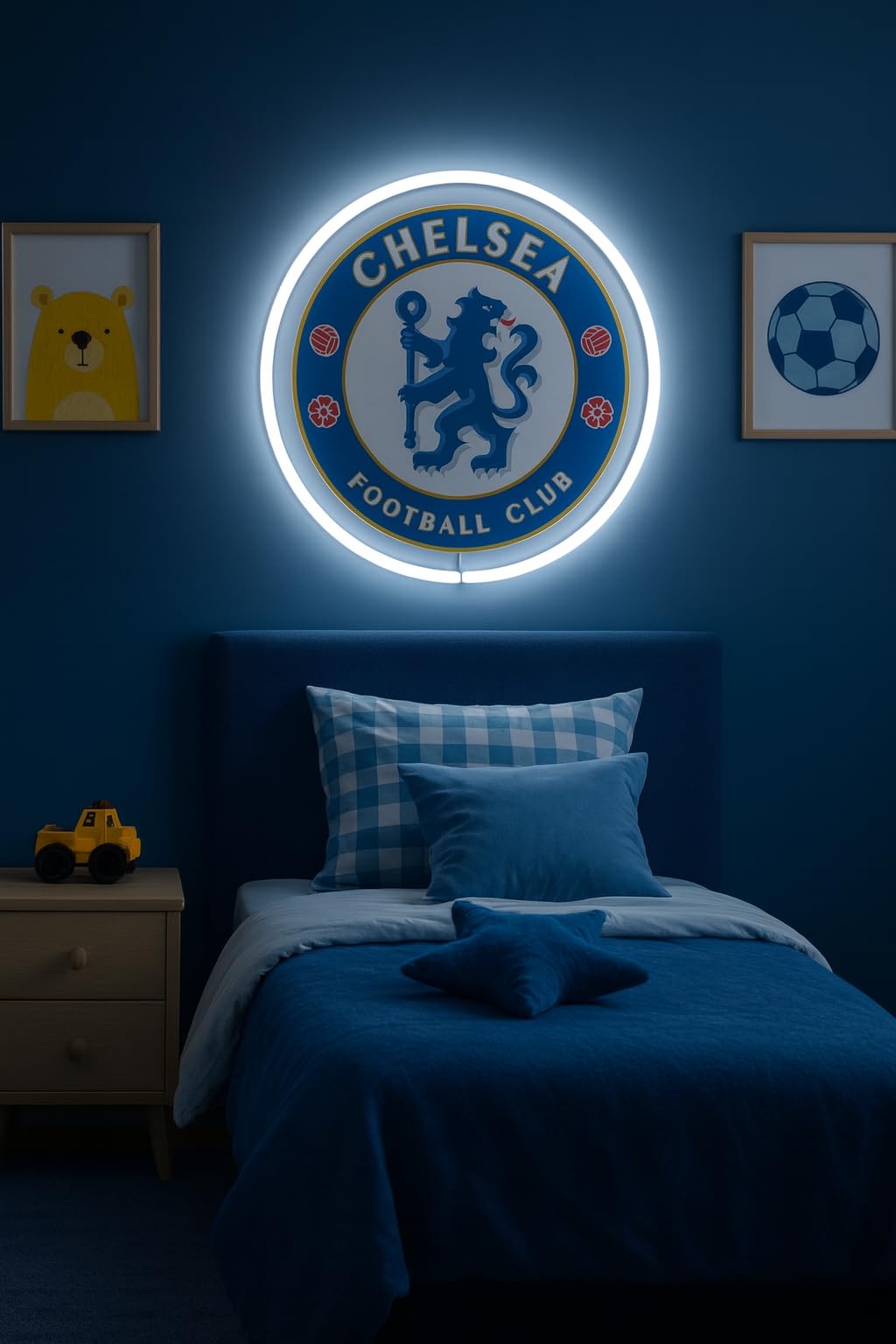 SOLOLED Letrero de Neón LED Escudo futbol Chelsea champions Ligue de Pared, Luz Colgante vinilo, metacrilato neón led 40x30cm aproximadamente 12 v