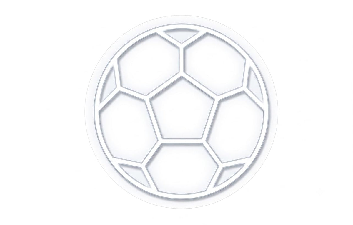 cartel de neon led metacrilato base Balón de Fútbol, Diseño Blanco Circular medidas 40cm aproximadamente