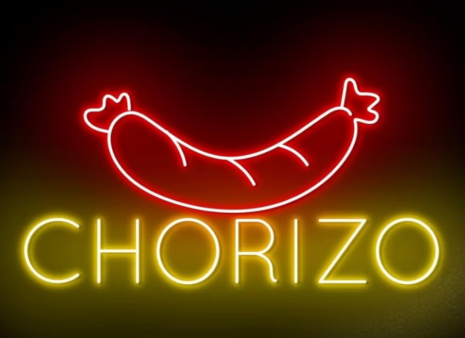 soloLED Letrero Chorizo Cartel Luminoso LED Escaparate, armería,Bar, Pub y Discoteca, Decoración de Pared en Metacrilato, Luz Brillante, 40x50cm alimentación 12v