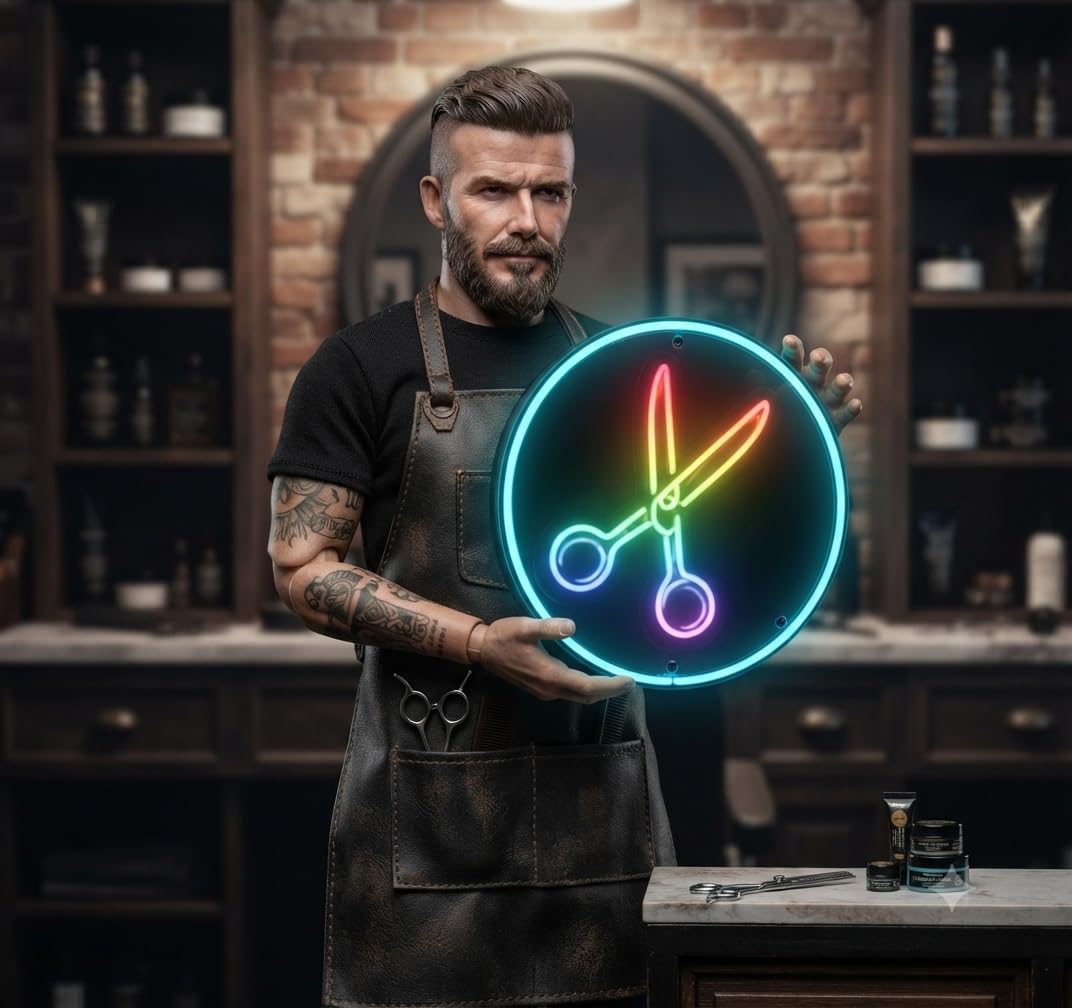 Letrero Neón LED Tijeras Peluquería Metacrilato 40 cm aproximadamente alimentación 12v