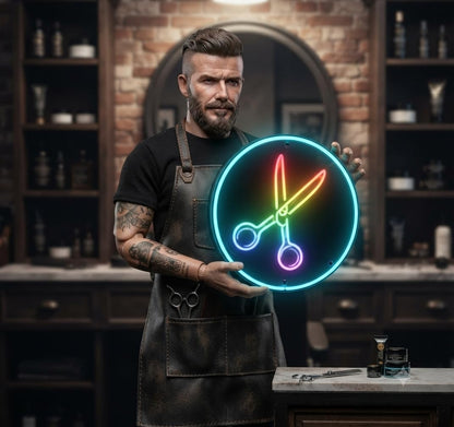 Letrero Neón LED Tijeras Peluquería Metacrilato 40 cm aproximadamente alimentación 12v