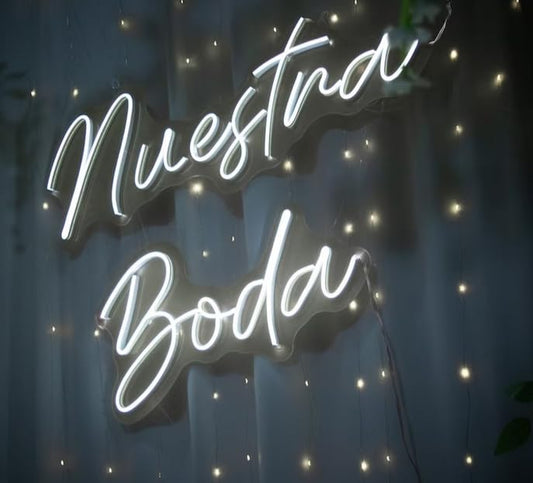 Letrero LED Neón Blanco 'Nuestra Boda' para Decoración de Bodas, Iluminación Decorativa