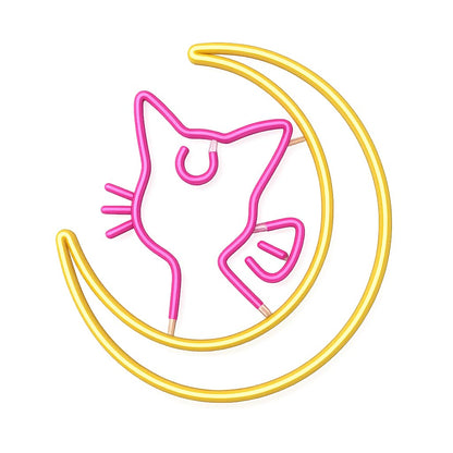 Letrero de Neón LED de Luna y Gato, Luz de Acrílico Transparente Regulable, Decoración de Pared para Habitación y Dormitorio, Material Acrílico con Tubo LED, 12V medidas 50x50cm