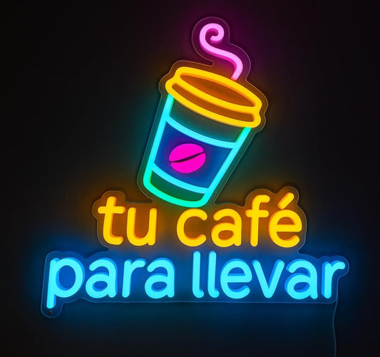 Letrero LED Neón Decorativo para Café, Diseño de Taza de Café, Iluminación Multicolor