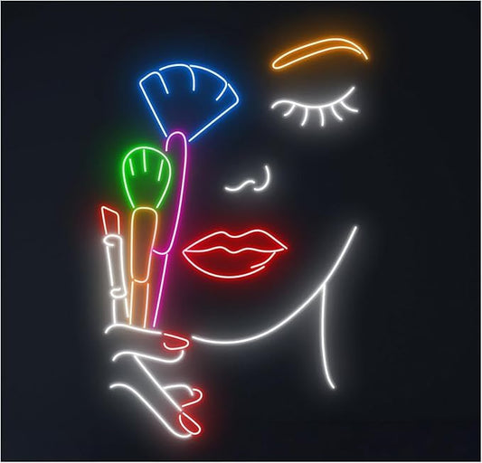 Lámpara de señalización Letrero De Neón Para Maquillador, Cosméticos, Productos Belleza, Luz LED, Escaparate, Entrada Comercial, 63cm alimentador 12v