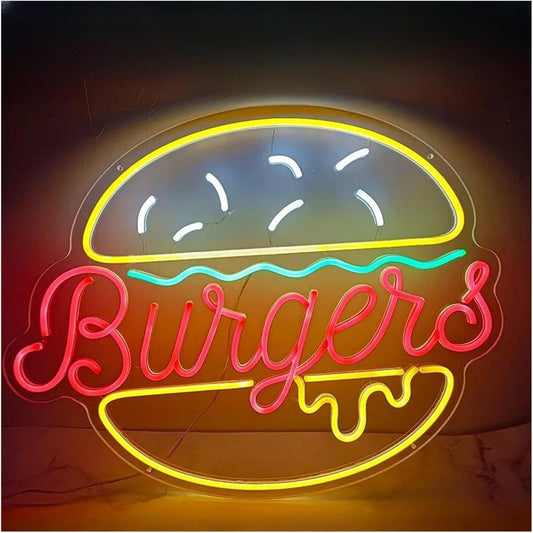 Luces Art Decoration Letreros Neón Hamburguesa Con Brillo Ajustable Y Alimentación12v Luces Neón Letras Hamburguesa Adecuados Para Decoración Tiendas bares 40cmx50cm
