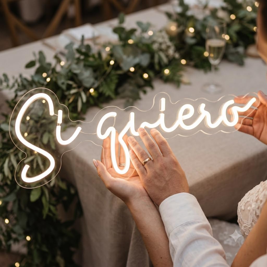 soloLED Letrero si quiero boda ceremonia Luminoso LED Escaparate, Decoración de Pared en Metacrilato, Luz Brillante, aproximadamente100x35cm alimentación 12v