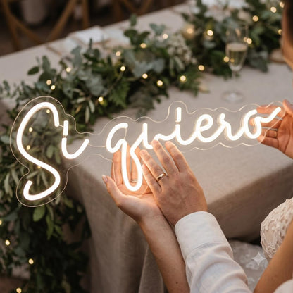 soloLED Letrero si quiero boda ceremonia Luminoso LED Escaparate, Decoración de Pared en Metacrilato, Luz Brillante, aproximadamente100x35cm alimentación 12v