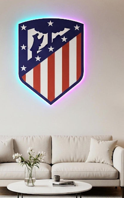 cartel escudo de neón led flex metacrilato y vinilo del Atlántico de Madrid de la liga de fútbol,regalo, para pared de un bar