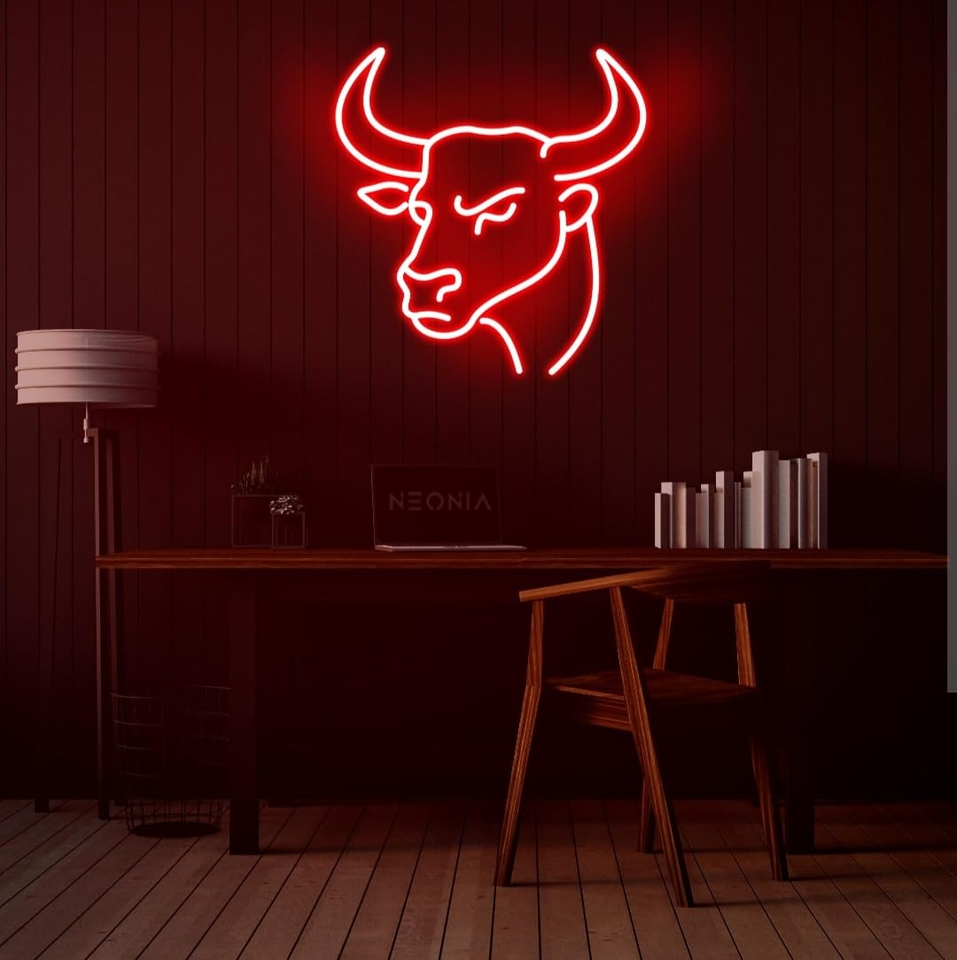 Letrero Neón led metacrilato transparente Cabeza de Toro san Fermín Pamplona, Diseño Lineal en Rojo 50 cm aproximadamente 12 v