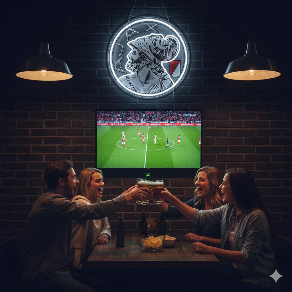 SOLOLED Letrero de Neón LED Escudo futbol Ajax champions Ligue de Pared, Luz Colgante vinilo, metacrilato neón led 40x30cm aproximadamente 12 v