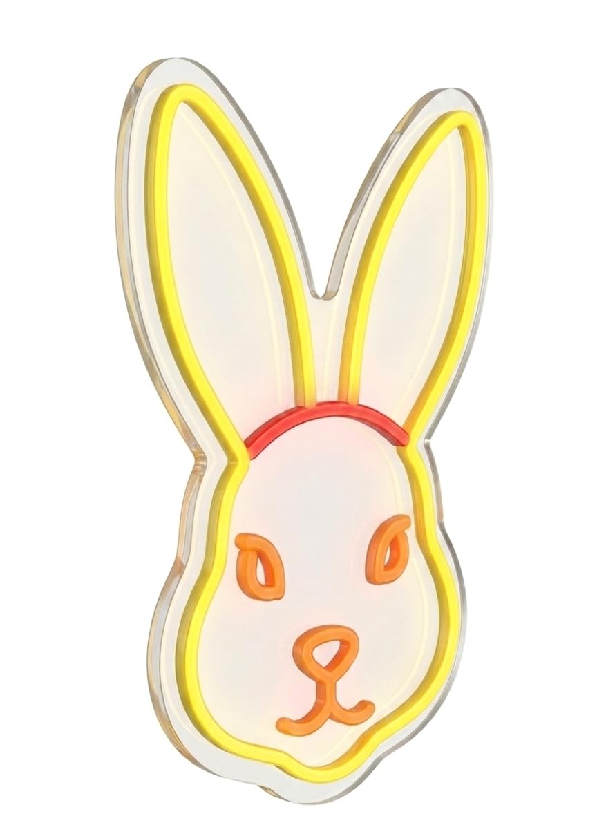 SOLOLED letrero Neon led iluminado conejo Personalizado Medida aproximadamente 40 cm cartel luminoso decoracion pared habitacion Fiestas,Escaparate negocio bar base metacrilato transparente