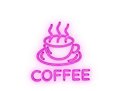 Letrero Neón "COFFEE" con Taza, Luz neón LED, Color Rosa, Decoración de Pared con base metacrilato transparente, cadena, cable de 1.5 m y alimentación 12 v medidas 40x35 cm.CAFETERIA