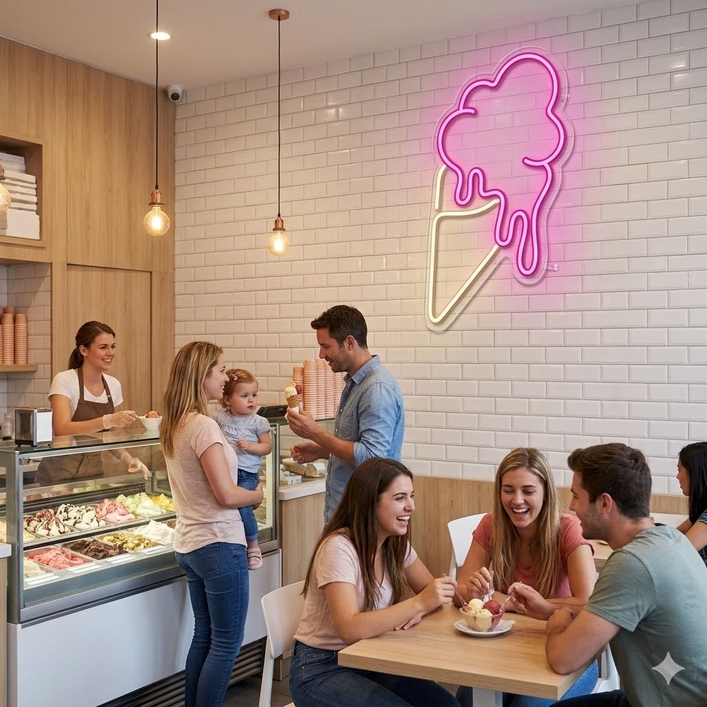SOLOLED Letrero bajo coste Helado derretido abierto Cartel Luminoso LED Escaparate, Decoración de Pared en Metacrilato, Luz Brillante, aproximadamente 20y 38cm alimentación 12v