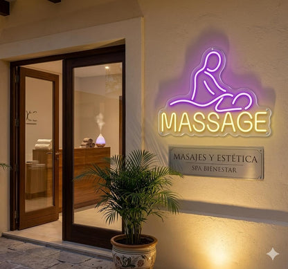 soloLED Letrero masage spa Cartel Luminoso LED Escaparate, Decoración de Pared en Metacrilato, Luz Brillante, aproximadamente 60cm alimentación 12v