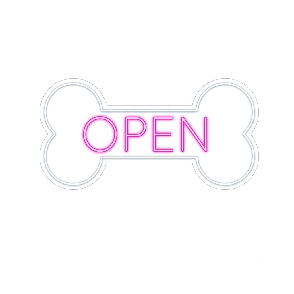 Letrero Neón de hueso con OPEN, Luz neón LED, Verde, Decoración de Pared con base metacrilato transparente, cadena, cable de 1.5 m y alimentación 12 v medidas 70x35 cm