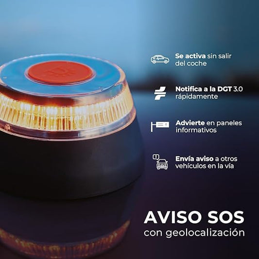 Genérico gsc Evolution - Luz de Emergencia V16 con Geolocalización – Baliza Homologada DGT 3.0, Obligatoria en 2026 | Señal V-16 para Coche con Aviso de Ubicación y Plan de Datos Incluido