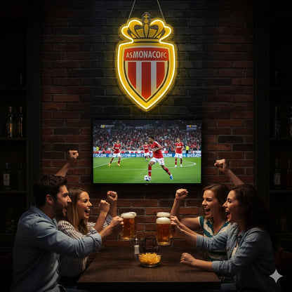 SOLOLED Letrero de Neón LED Escudo futbol Mónaco champions Ligue de Pared, Luz Colgante vinilo, metacrilato neón led 40x30cm aproximadamente 12 v