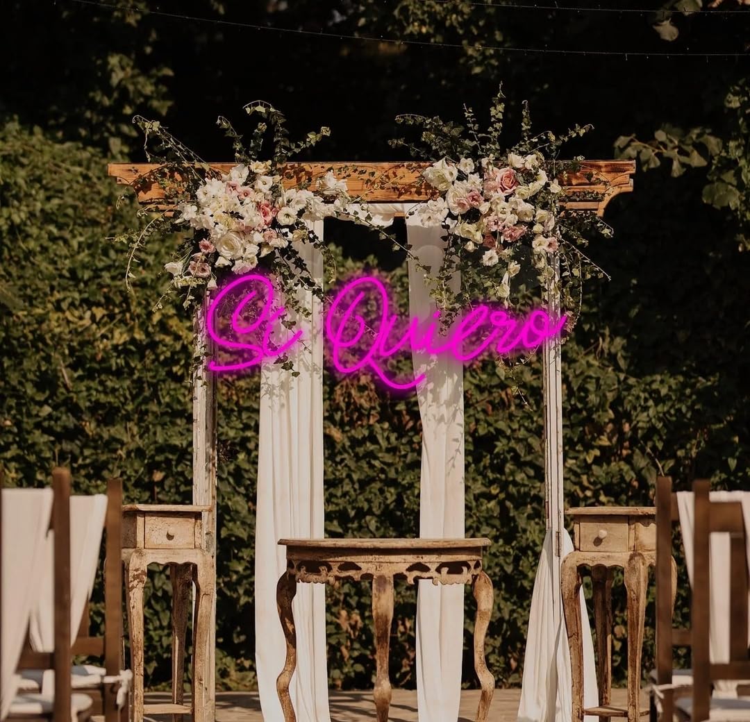 Letrero LED Neón 'Si Quiero' para Bodas, 9 Colores Disponibles, Decoración Romántica para Eventos