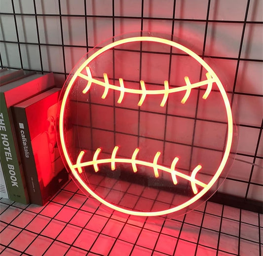 Letrero LED de Neón de Béisbol, 30x30 cm, Luz Decorativa Roja, Lámpara de Pared para Dormitorio