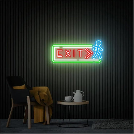Lámpara de señalización Letrero De Neón Exit Para Negocios, Tiendas, Decoración De Pared, Direccional, Regulable, Para Bares, Cervecerías Y Clubes, Multiusos, 45cm alimentacion 12v