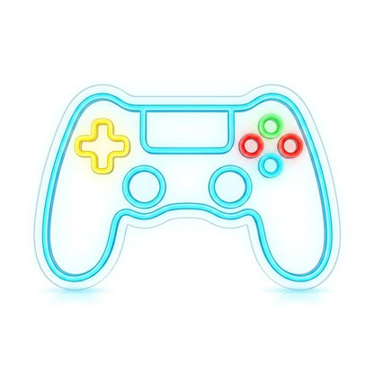 Letrero Neón mando joystick, Luz Neón LED, Bicolor (Rojo y Verde), Decoración de Pared con Base Metacrilato Transparente, Cadena, Cable de 1.5 m y Alimentación 12 v, Medidas Aproximadamente 45x35 cm