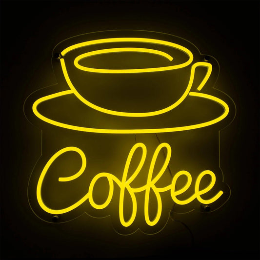 Lámpara LED de Neón Decorativa, Diseño de Taza de Café, Luz Amarilla