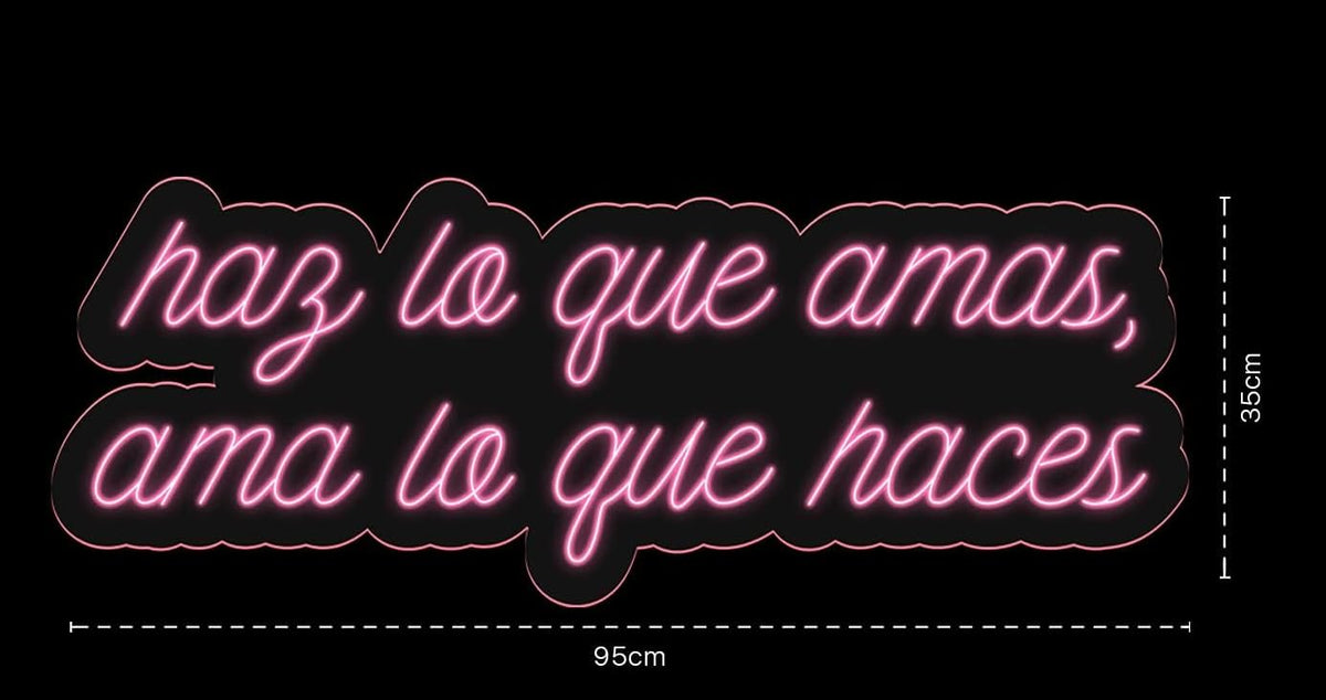 Letrero LED Neón Rosa, Frase Motivacional 'Haz lo que amas, ama lo que haces', 95x35cm, Decoración de Pared - Alimentador 12 V