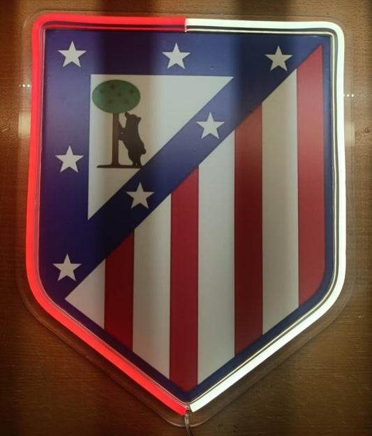 SOLOLED Lámpara LED de Pared Atlético Madrid, Escudo Iluminado con Luz Roja, Decoración Deportiva MEDIDAS 28X35CM