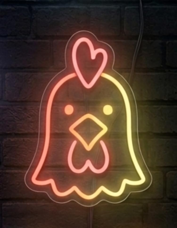 SOLOLED letrero Neon led iluminado pollo Personalizado Medida aproximadamente 40 cm cartel luminoso decoracion pared habitacion Fiestas,Escaparate negocio bar base metacrilato transparente