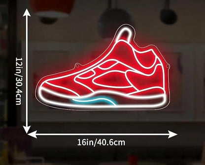 Letrero de Neón LED Decorativo, Diseño de Zapatilla Deportiva, Iluminación Roja y Azul para Tienda