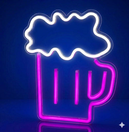 Letrero Neón de Cerveza Luz neón LED, Decoración de Pared con base metacrilato transparente,cadena,cable de 1.5 m y alimentación 12 v medidas 40x30 cm