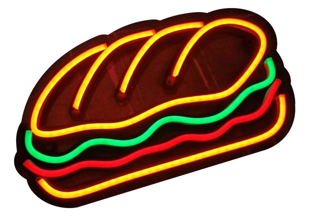 Letrero LED Decorativo de Bocadillo de Iluminación Neón, Diseño de Comida Bar, Multicolor, Material Acrílico, Alimentación 12v, Medidas 60x30
