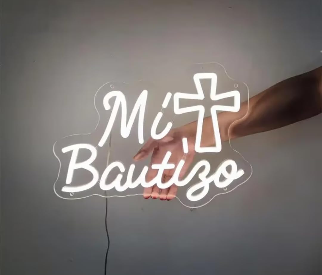 Letrero de Neón LED 'mi bautizo, Cartel Luminoso Decorativo 50 cm aproximadamente ALIMENTADOR 12 V