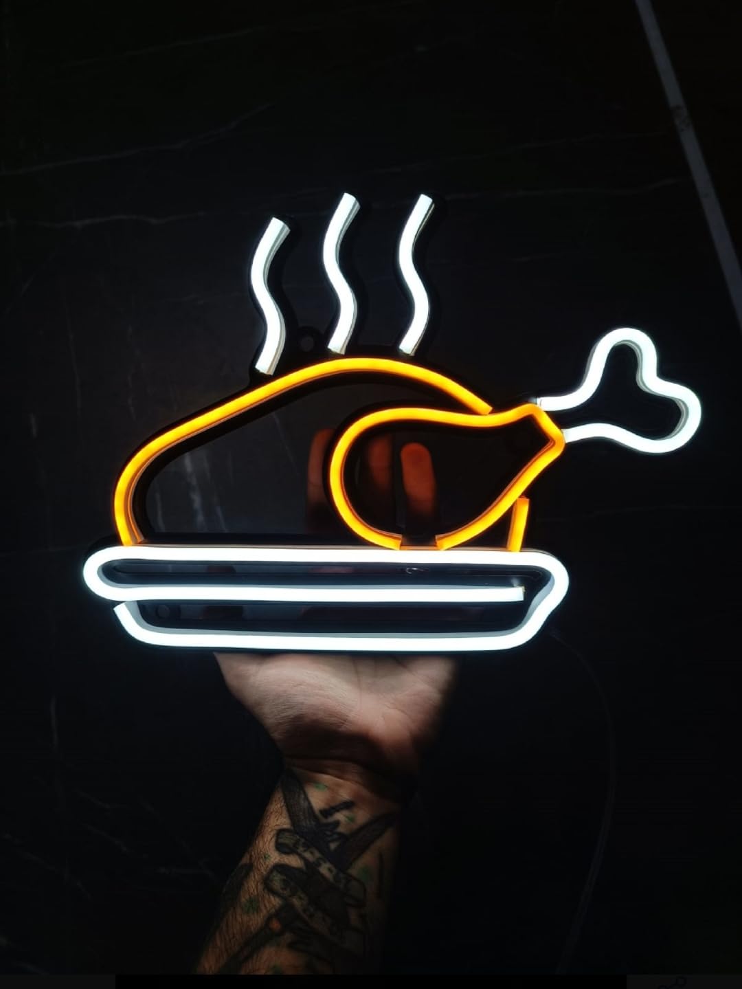 Letrero LED Decorativo de Pollo Asado, Luz de Neón, Color Blanco y Amarillo, Diseño Moderno