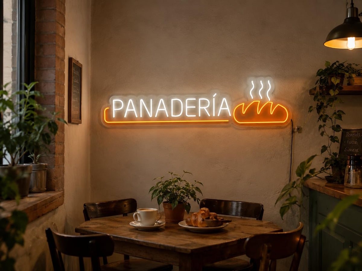 Letrero Panaderia para negocios Cartel Luminoso LED Escaparate, Decoración de Pared en Metacrilato, Luz Brillante, aproximadamente 101X22 cm alimentación 12v