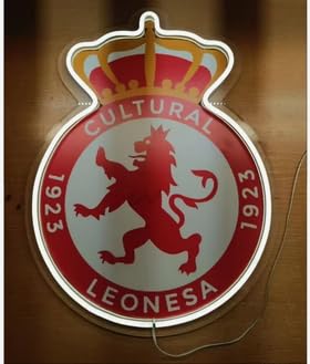 Cartel Luminoso Escudo cultural leon de fútbol con Corona, LED Decorativo, Rojo y Dorado medidas 40x30 cm