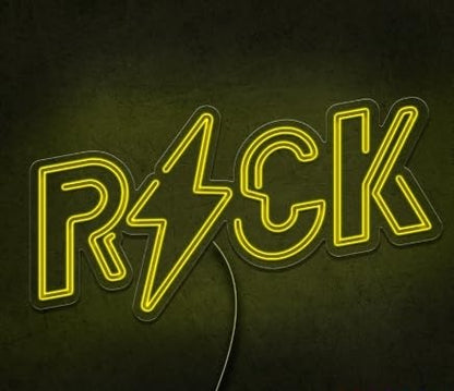 Letrero Neón LED 'Rock' Amarillo con Rayo | soloNEON