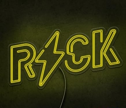 Letrero Neón LED 'Rock' Amarillo con Rayo | soloNEON