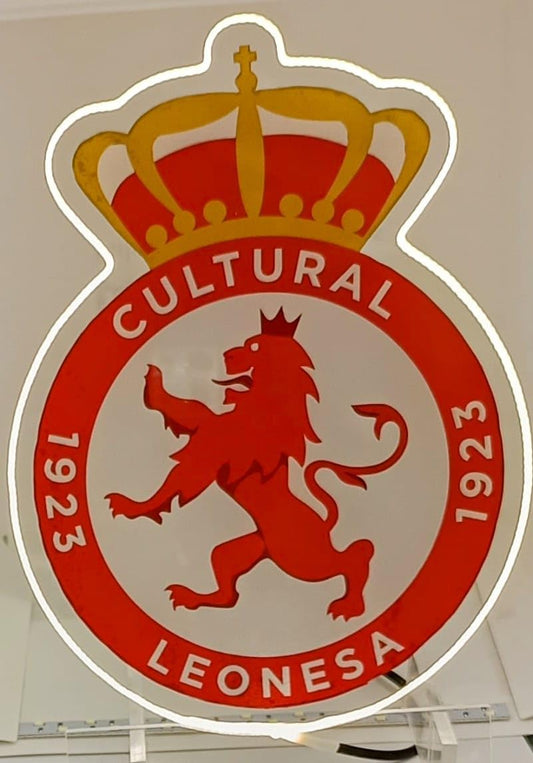 Escudo LED Futbol liga vinilo l, Iluminación neon led Alta Intensidad, Metaquilato Profesional, Decoración Deportiva cultural Medidas 40x30cm