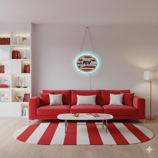 SOLOLED Letrero de Neón LED Escudo futbol PSV champions Ligue de Pared, Luz Colgante vinilo, metacrilato neón led 40x30cm aproximadamente 12 v